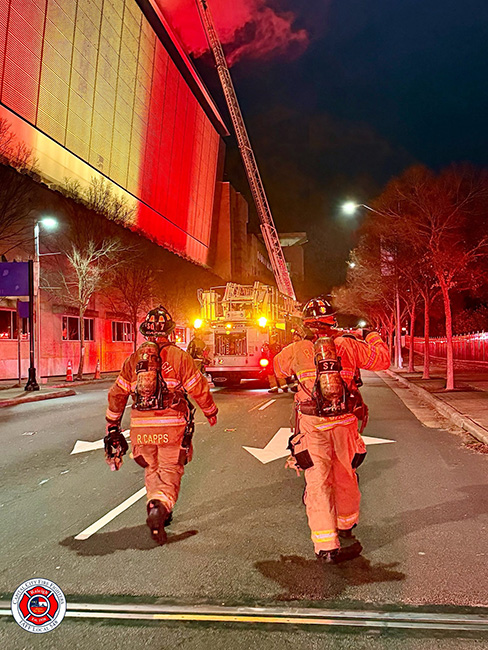 Raleigh Convention Center roof on fire (12/1/25) - photo from Raleigh Professional Fire Fighters