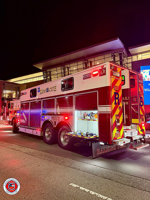 Raleigh Convention Center roof on fire (12/1/25) - photo from Raleigh Professional Fire Fighters