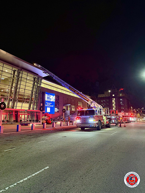 Raleigh Convention Center roof on fire (12/1/25) - photo from Raleigh Professional Fire Fighters