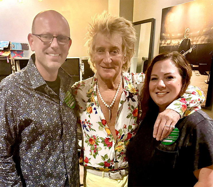 Daniel Grindstaff and his wife Kristen with Rod Stewart backstage at Nashville's Ascend Amphitheater (8/14/25)