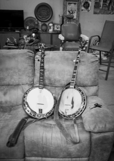 Banjos at the ready backstage at Pickin' in Parsons 2025 - photo © Jeromie Stephens