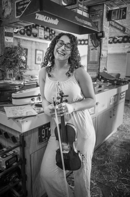 Layla Cantafio with Dave Adkins Band backstage at Pickin' in Parsons 2025 - photo © Jeromie Stephens