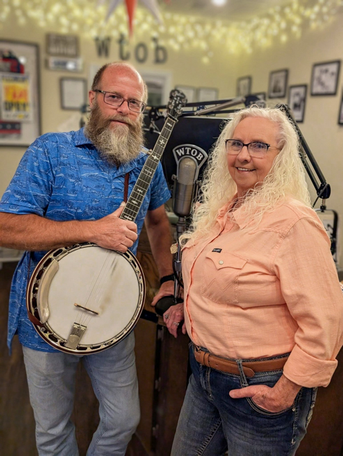 Tom Hyatt and Vivian Pennington Hopkins at the September 2025 edition of Piedmont Opry Time on WTOB - photo © Sandy Hatley